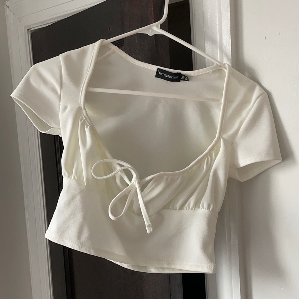 PLT White Tie Front Crop Top